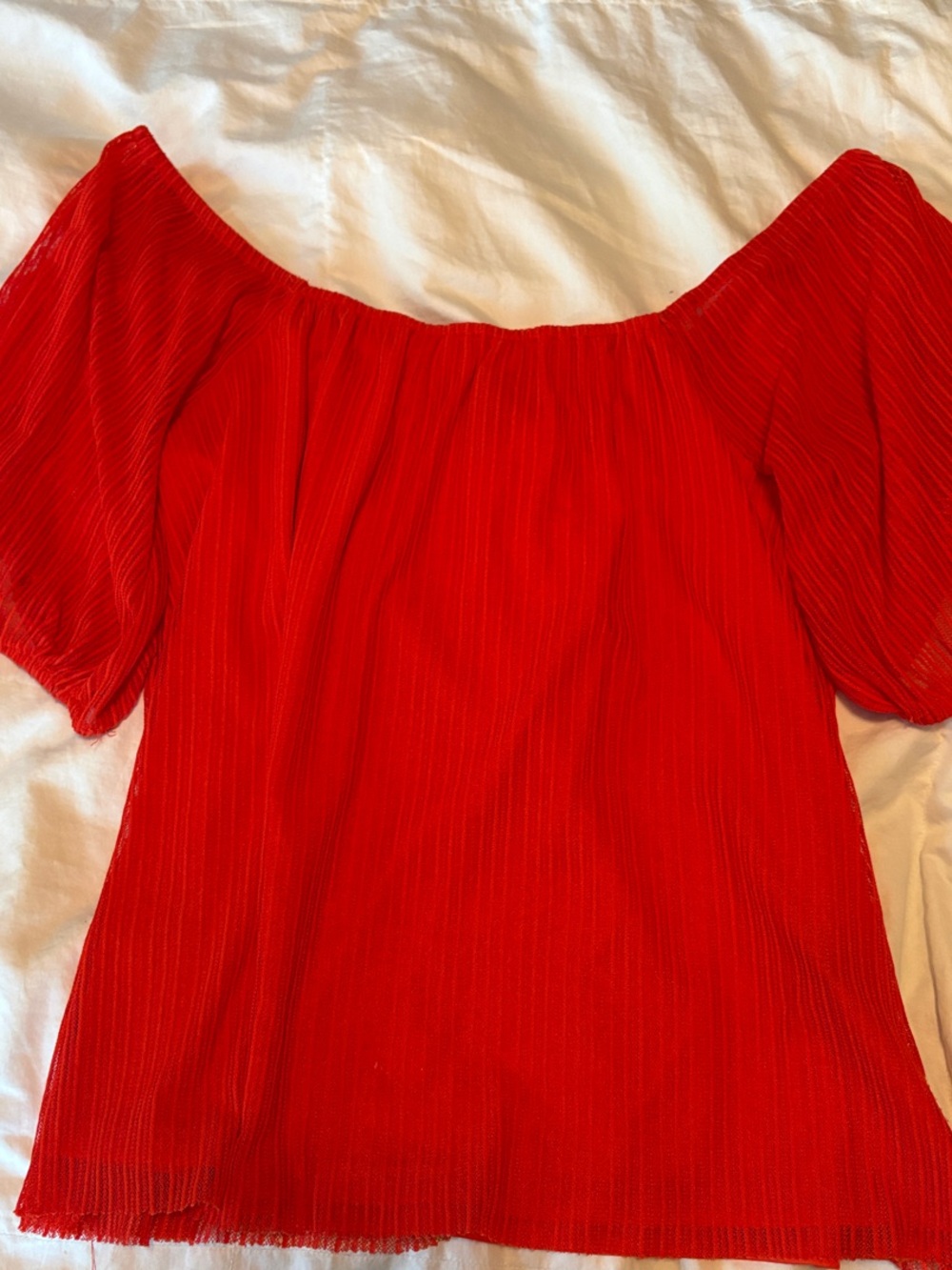 Sunday in Brooklyn--Red Off-Shoulder Pleated Blouse